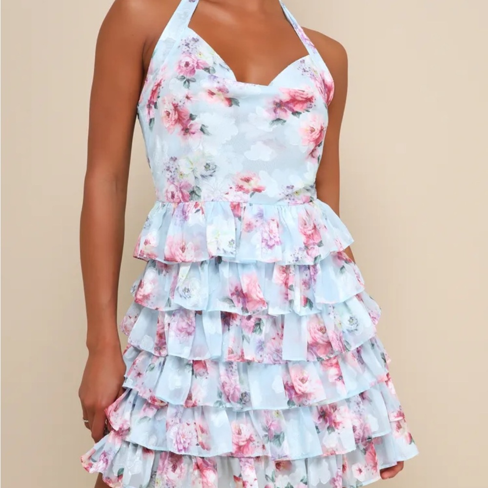 Lulu's Pastel Floral Tiered Mini Dress